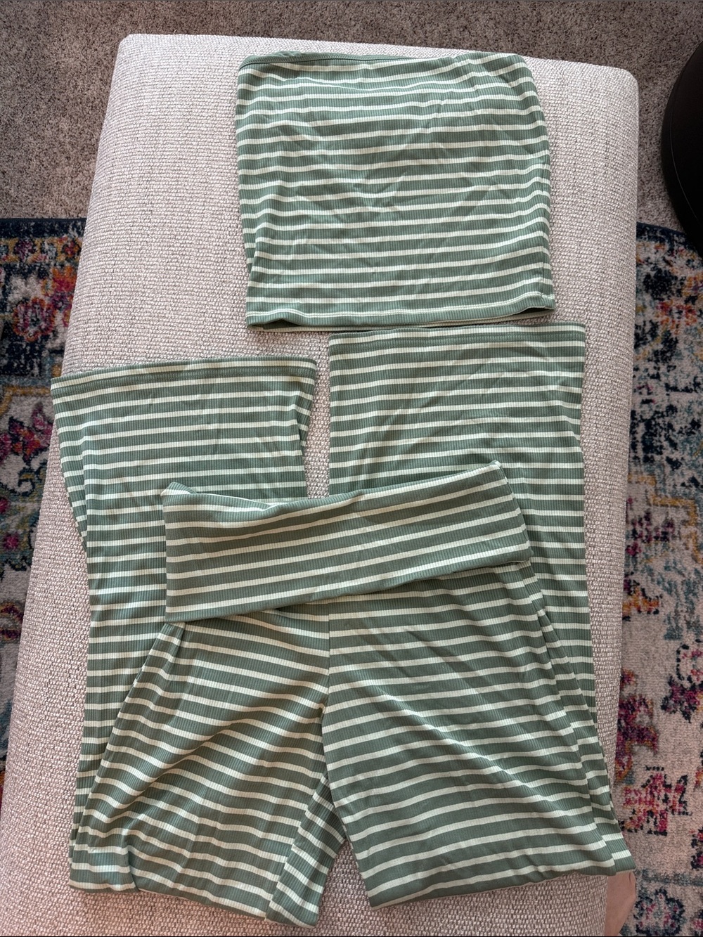 aerie Sage and White Striped Tube Top & High-Waist Sleep Shorts Set